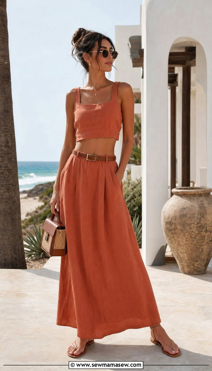 TwoPiece Crop Top And Maxi Skirt Set - 35 resort outfits for women