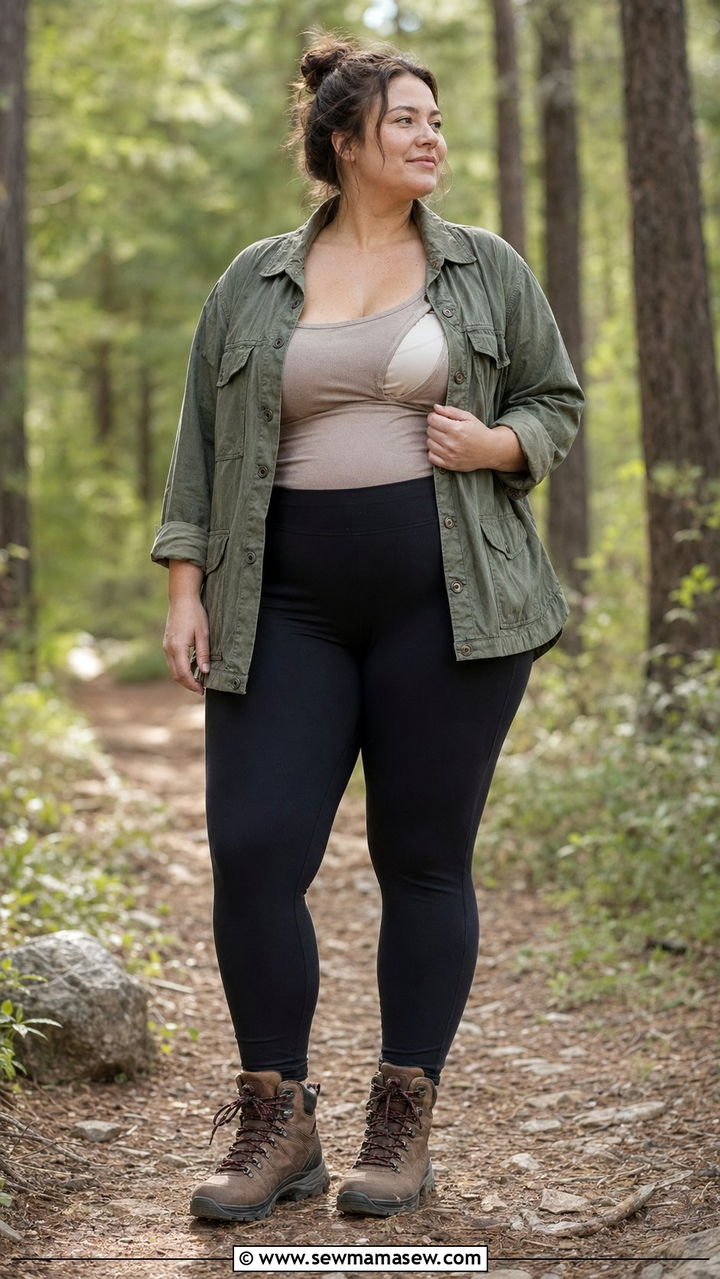 Utility Jacket And Leggings - 35 Postpartum outfit ideas plus size