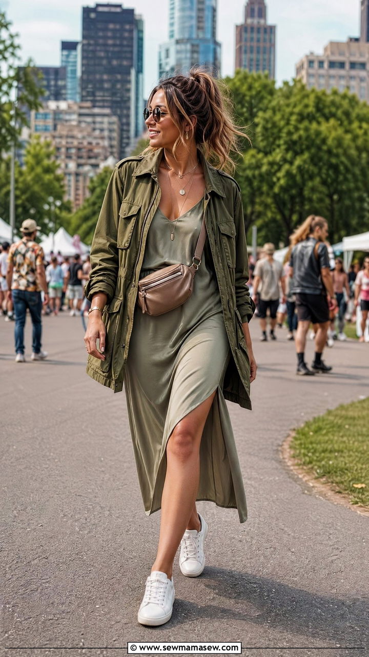 Utility Jacket Over A Slip Dress Outfit - 35 spring festival outfit ideas