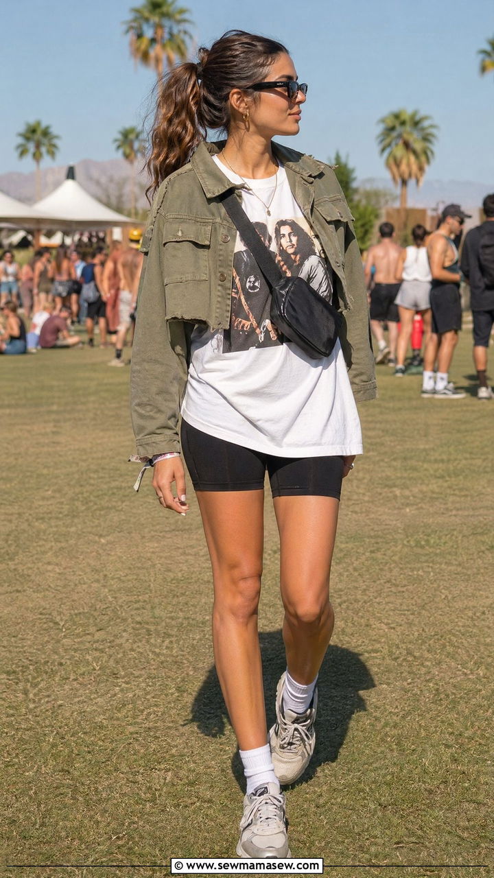 Utility Jacket With Biker Shorts And Oversized Tee - 35 Utility jacket outfit ideas