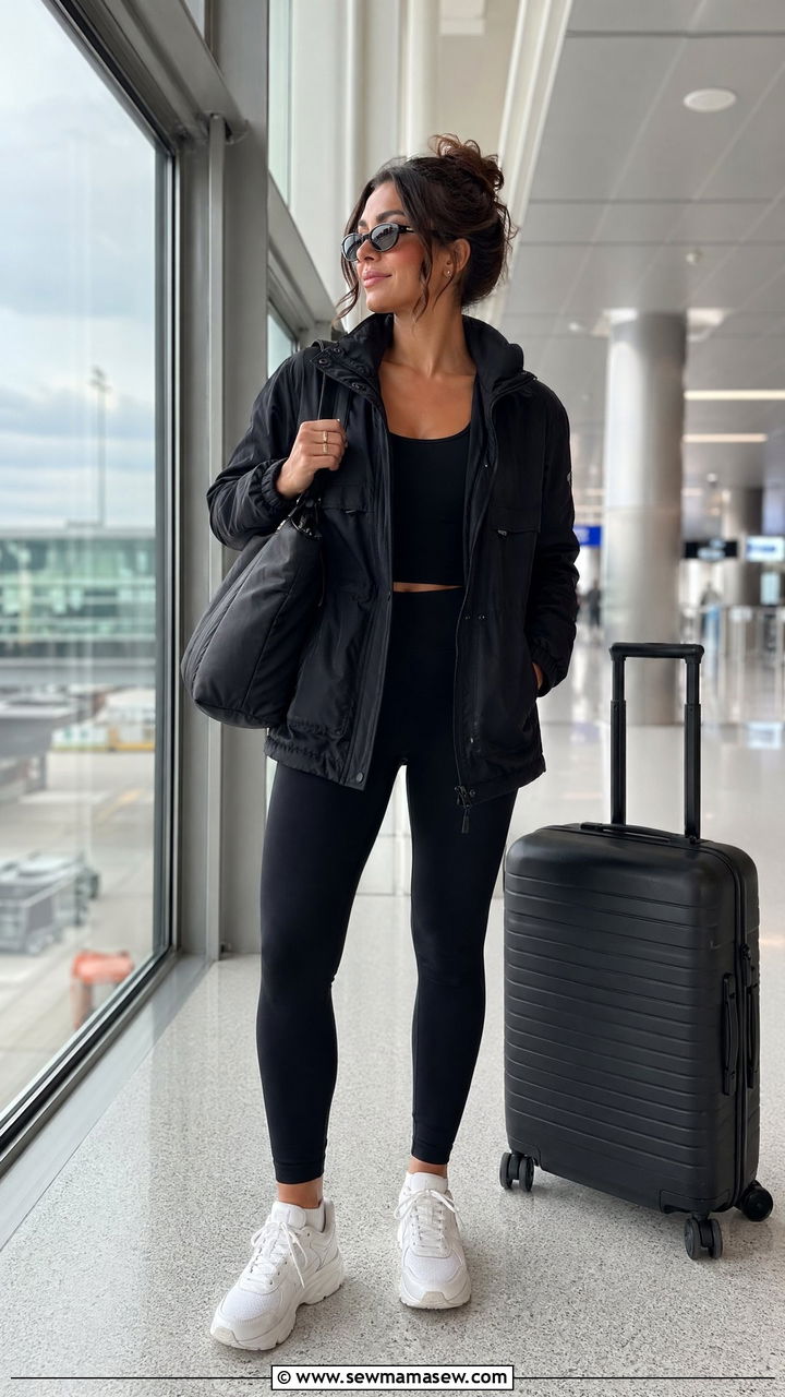 Utility Jacket With Black Leggings And Chunky Sneakers - 35 Utility jacket outfit ideas