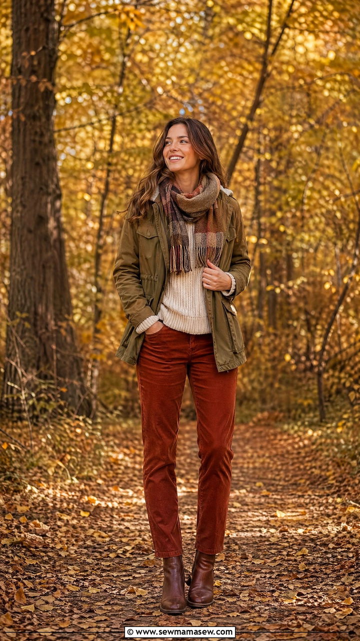 Utility Jacket With Chunky Knit Sweater And Corduroy Pants - 35 Utility jacket outfit ideas