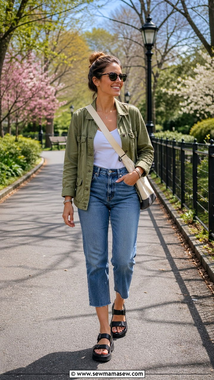 Utility Jacket With Cropped Jeans And Chunky Sandals - 30 Spring closet must haves