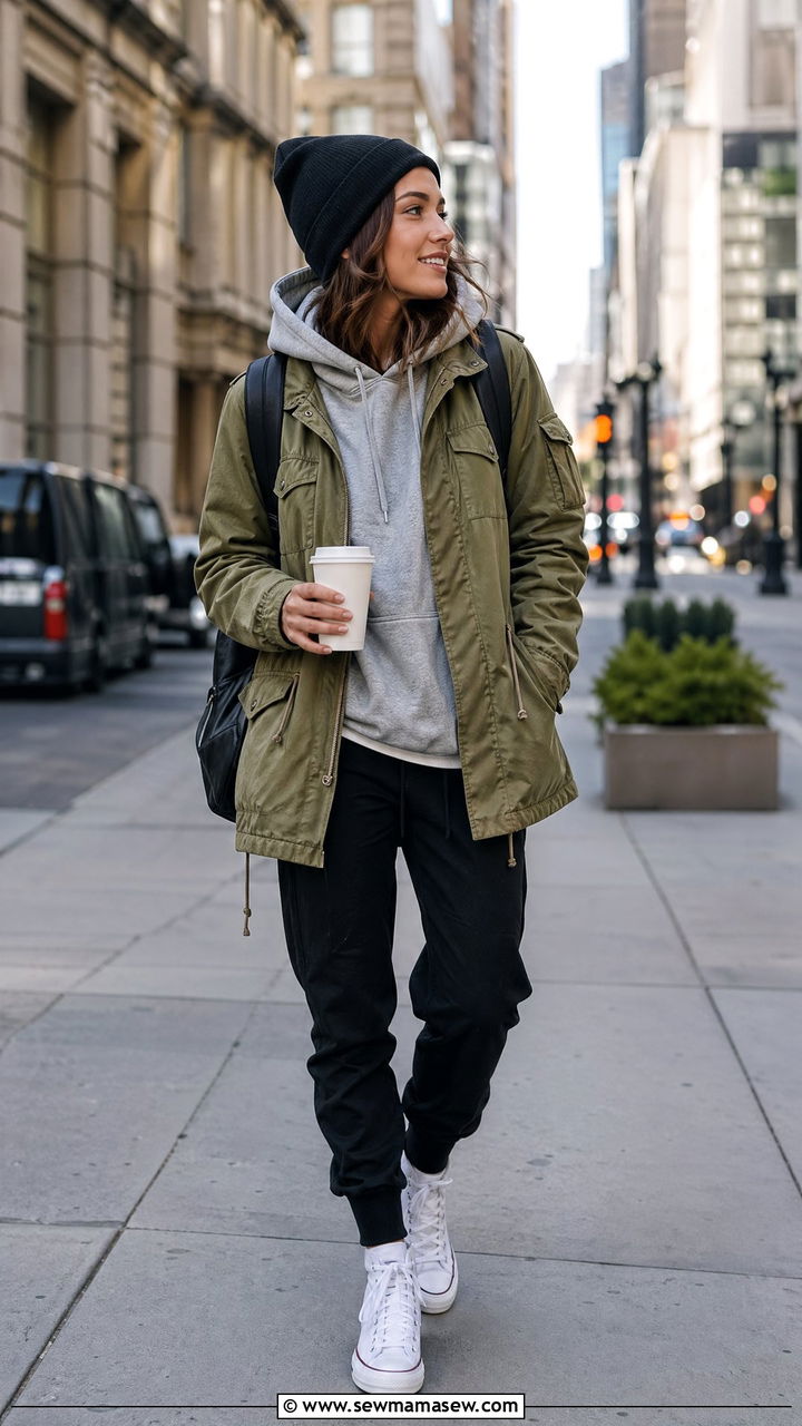 Utility Jacket With Hoodie And Joggers - 35 Utility jacket outfit ideas