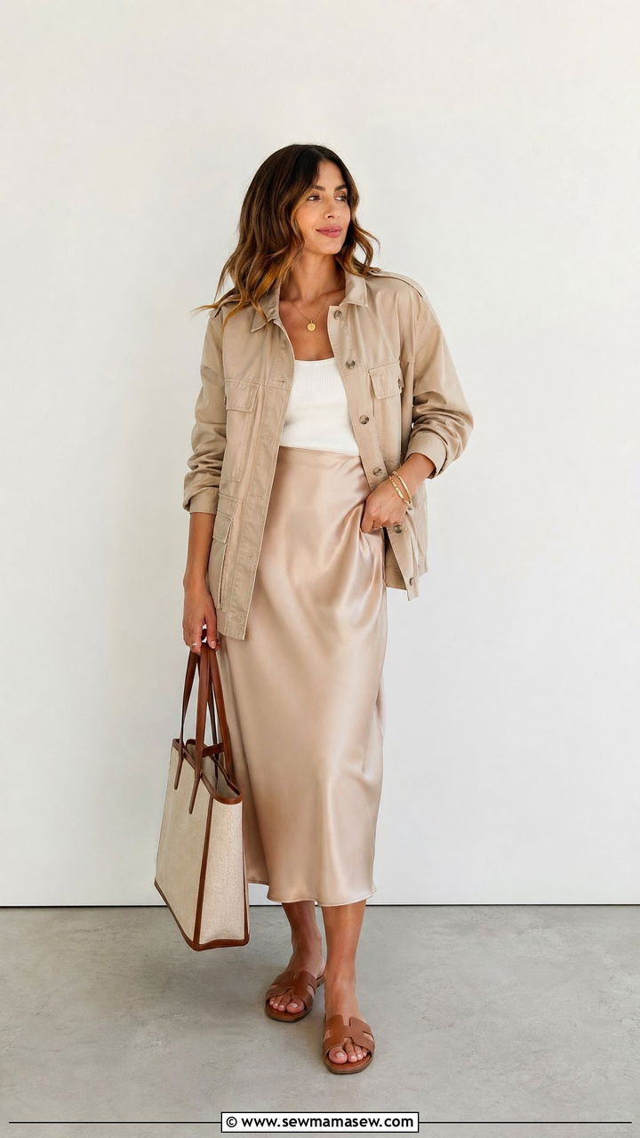 Utility Jacket With Midi Skirt Outfit - 35 spring to summer outfits