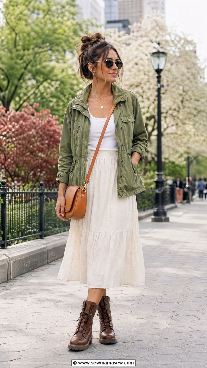 Utility Jacket With Midi Skirt - 35 Cold spring outfits