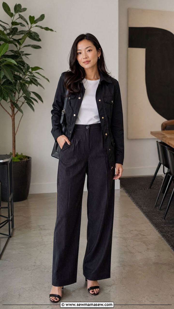 Utility Jacket With Printed Trousers And Block Heels - 35 Utility jacket outfit ideas
