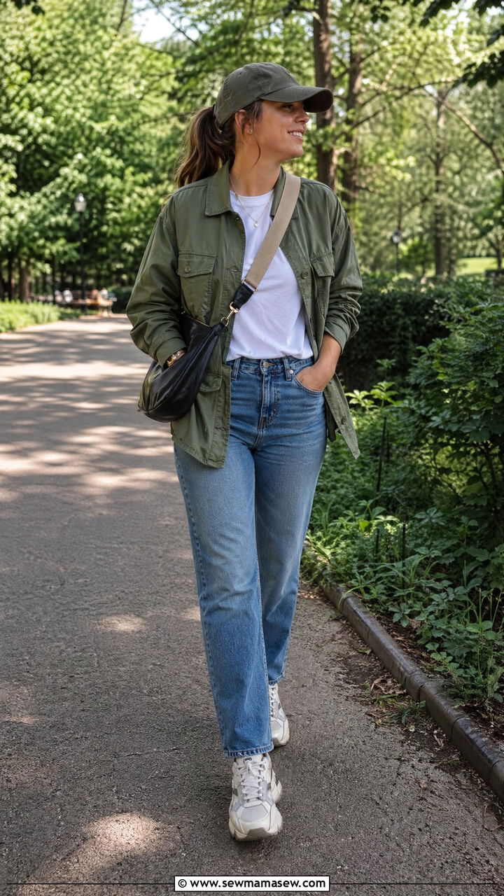 Utility Jacket and Straight Leg Jeans - 35 Walking outfit ideas women