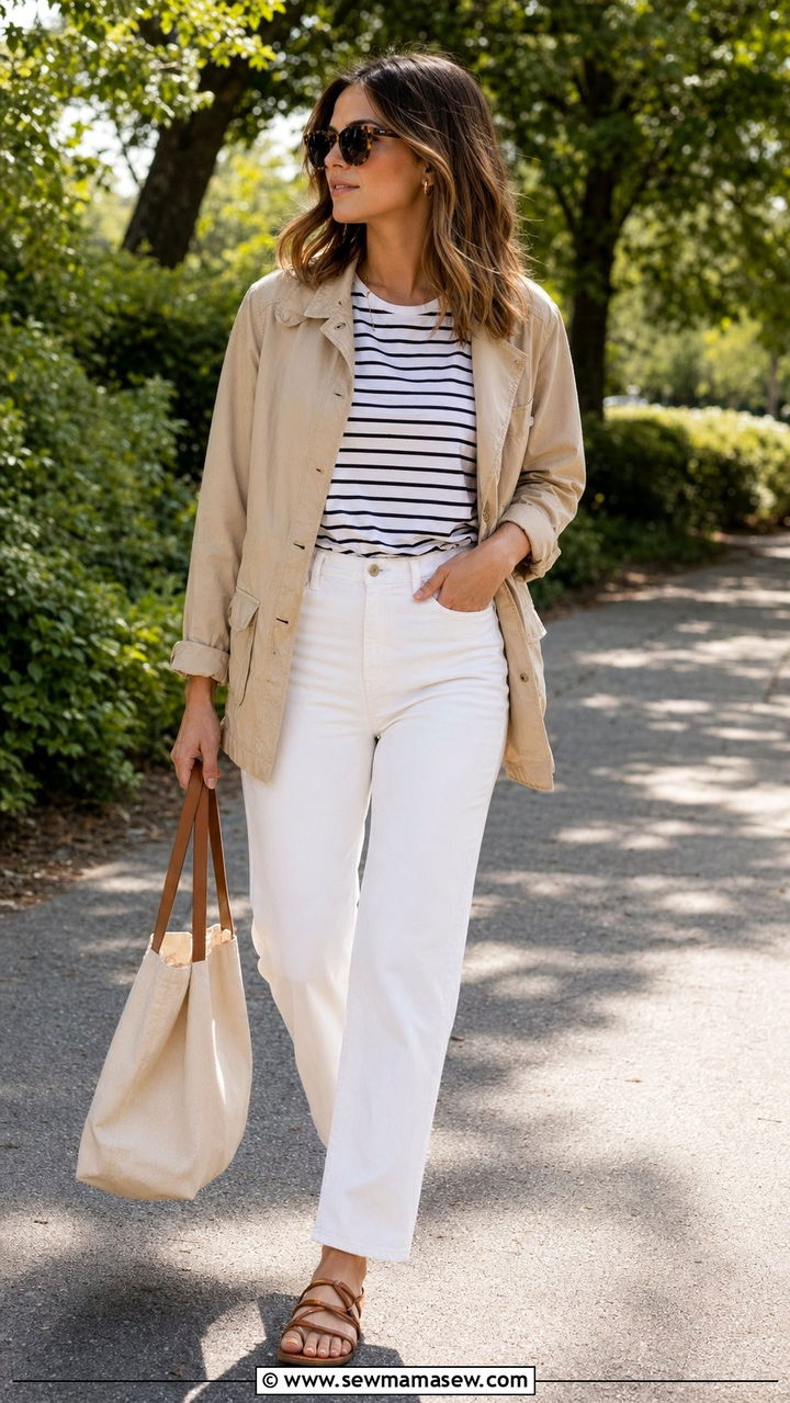 Utility Jacket with White Straight Jeans - 35 Petite outfits for women over 40