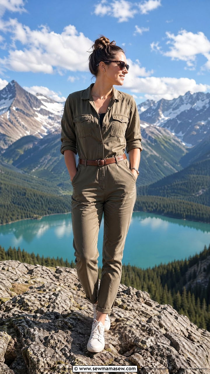 Utility Jumpsuit With Belt And Sneakers - 35 Cruise outfit ideas
