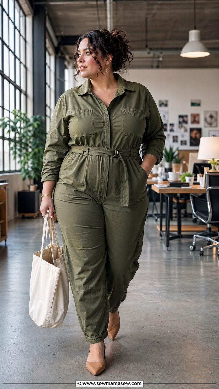 Utility Jumpsuit With Belt Outfit - 35 work outfits for plus size women