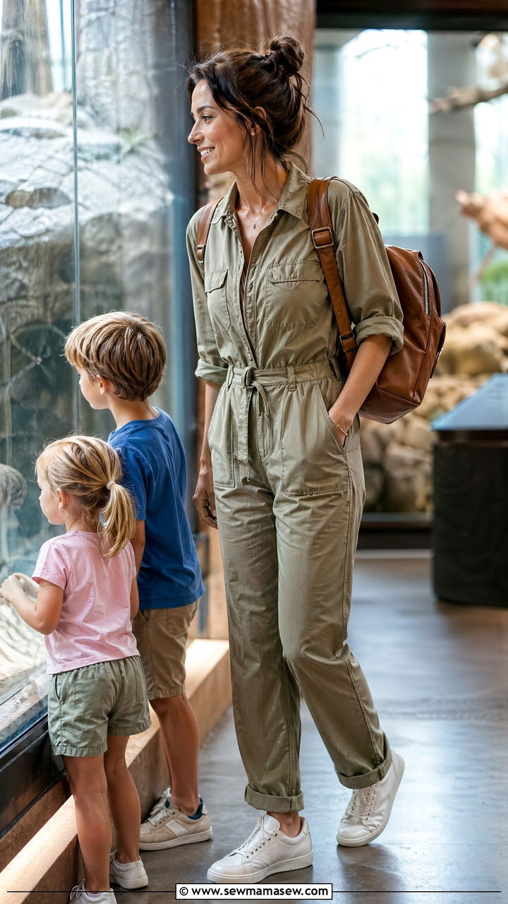 Utility Jumpsuit With White Sneakers Summer Mom Outfit - 35 Summer mom outfit ideas