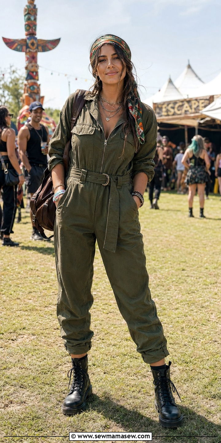 Utility Jumpsuit with Chunky Combat Boots - 30 What to wear to a summer festival
