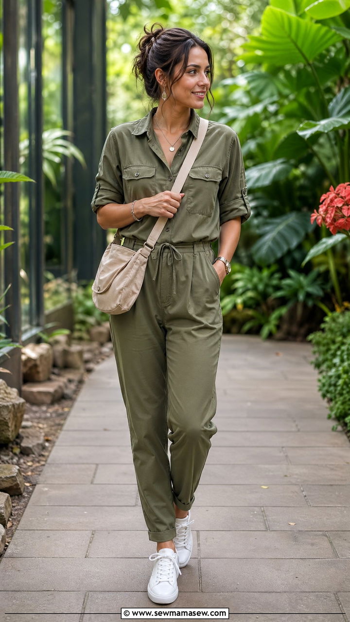 Utility Jumpsuit with Fresh Sneakers - 35 spring mother's day outfit ideas