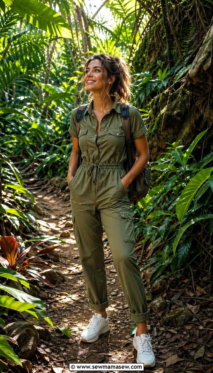Utility Jumpsuit with Sneakers for Adventure Excursions - 35 Punta Cana vacation outfit ideas