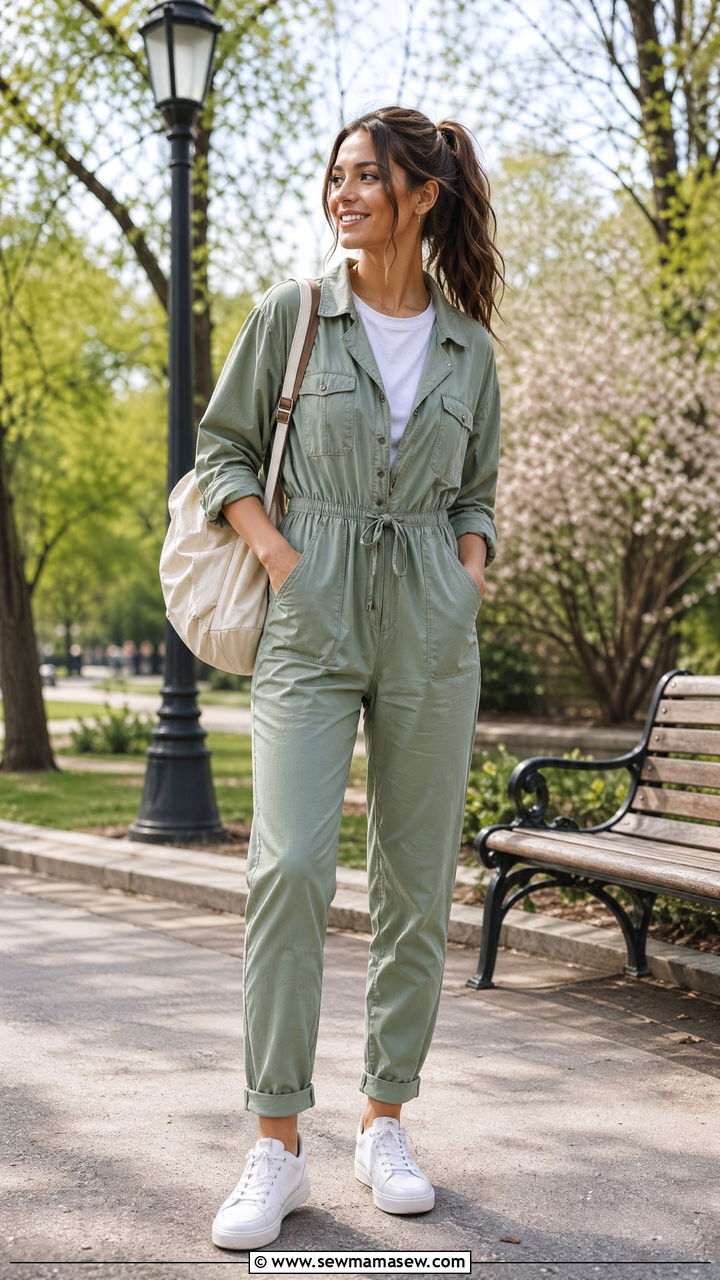 Utility Jumpsuit with T Shirt and Sneakers - 35 Cool spring outfits
