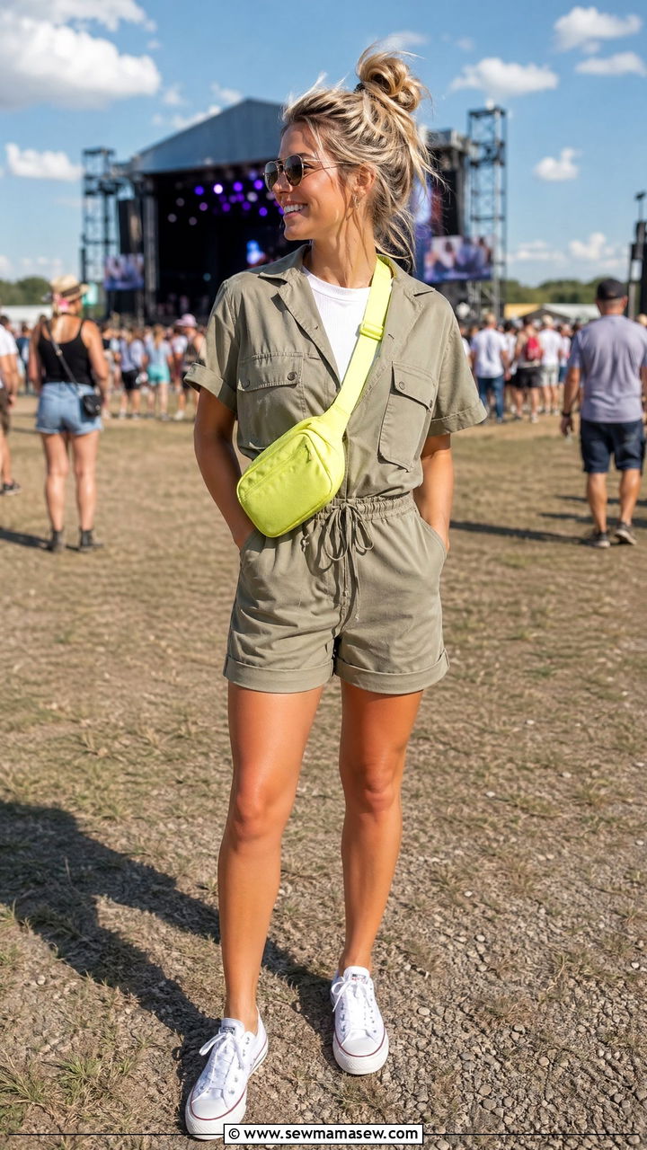 Utility Romper Summer Concert Outfit - 35 summer concert outfit ideas for women