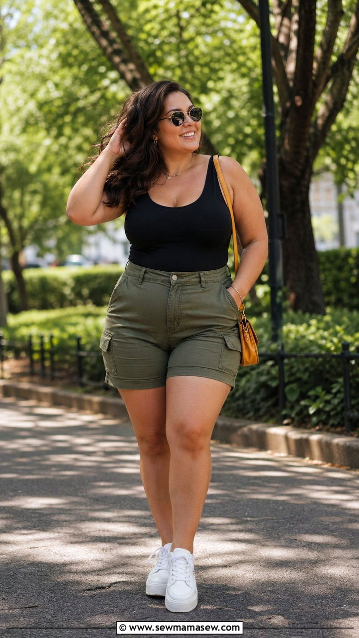 Utility Shorts And Bodysuit Summer Outfit - 35 Plus size outfit ideas size 20 summer