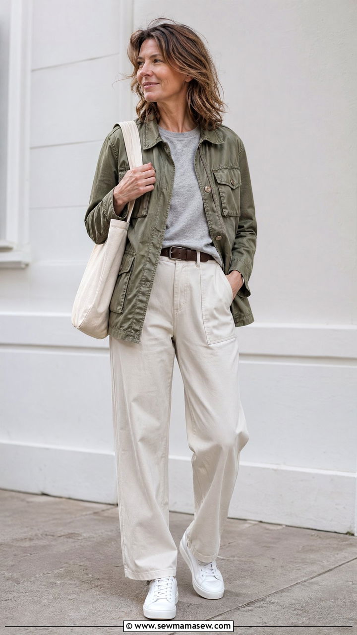 Utility jacket and relaxed trousers - 35 What to wear in spring for women over 40