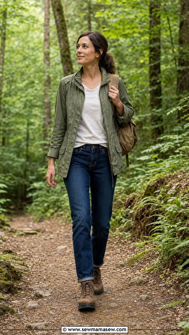 Utility jacket and straight leg jeans - 35 Outfit ideas for women in their 30s