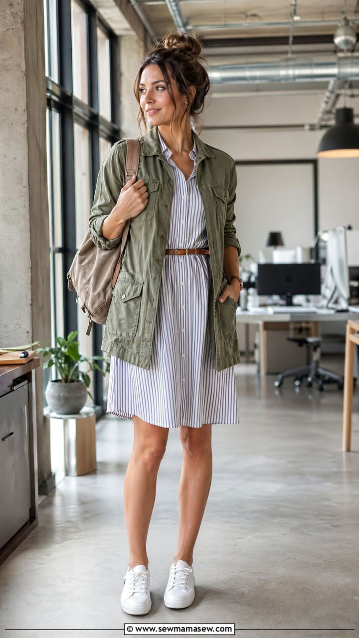 Utility jacket with button up shirt dress summer work - 35 Summer office outfits