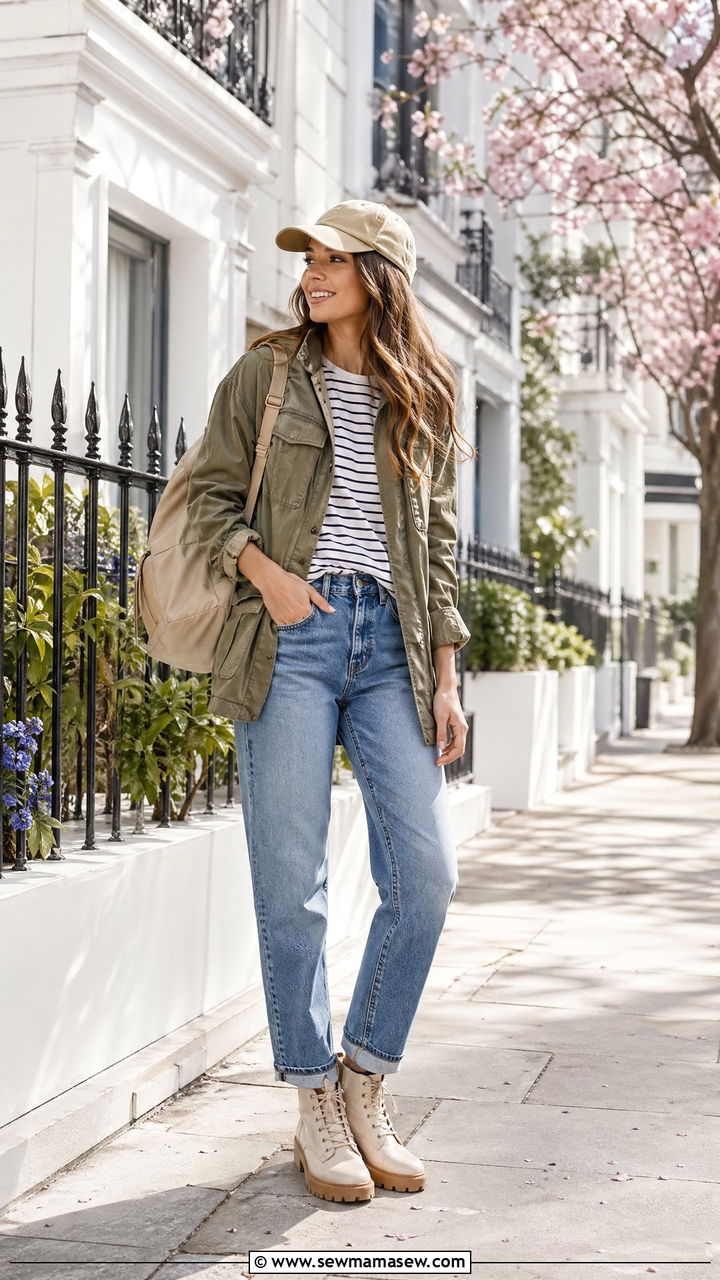 Utility jacket with straight leg jeans - 35 spring smart casual outfit ideas