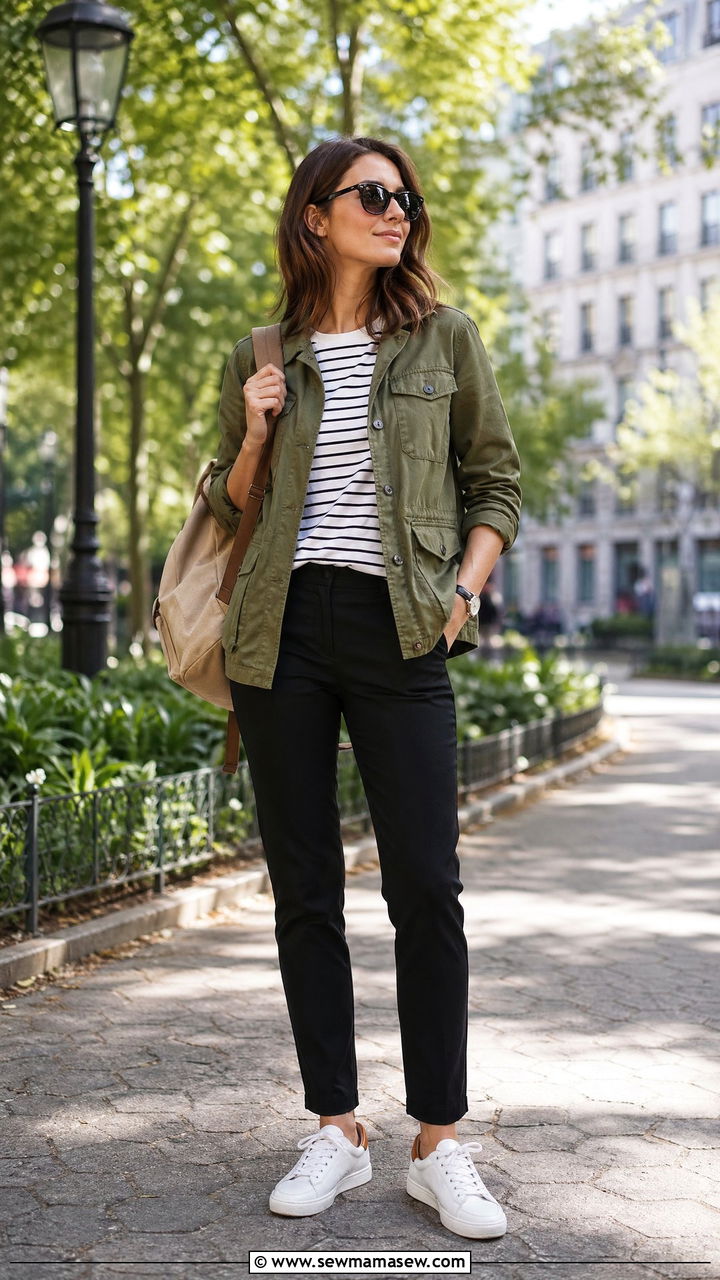 Utility jacket with trousers outfit - 35 Smart casual outfit ideas for women