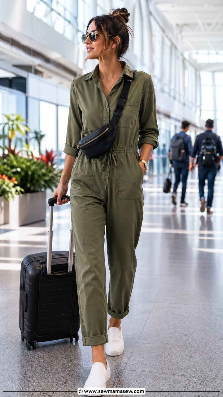 Utility jumpsuit airport outfit - 35 chic airport outfits for women