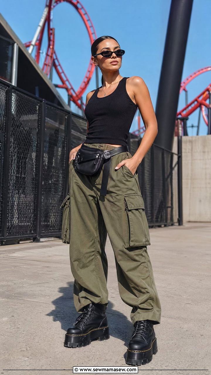 Utility pants and tank for Six Flags - 35 Six Flags outfit ideas