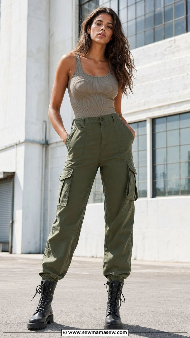 Utility pants with fitted tank and combat boots - 30 Best pants for tall women