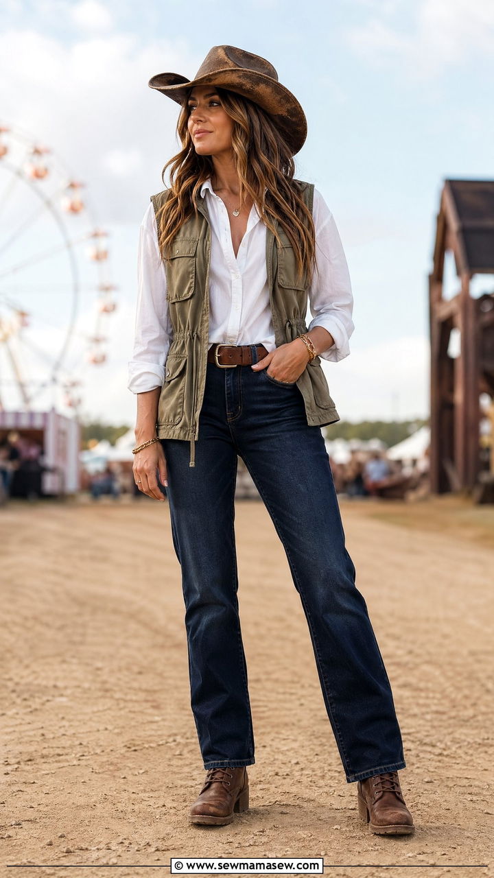 Utility vest and button down shirt - 35 Country concert outfits