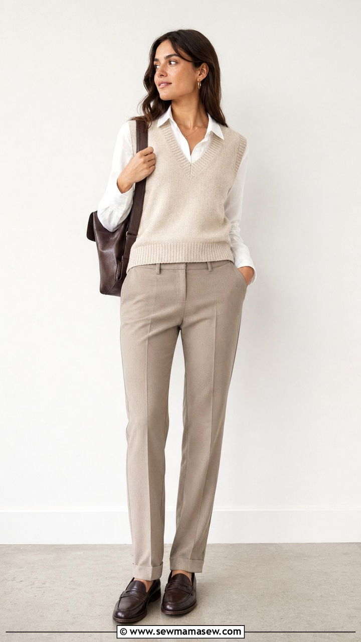 V Neck Knit Vest Over Button Up Shirt School Outfit - 30 Back to school outfit ideas clean girl 2026