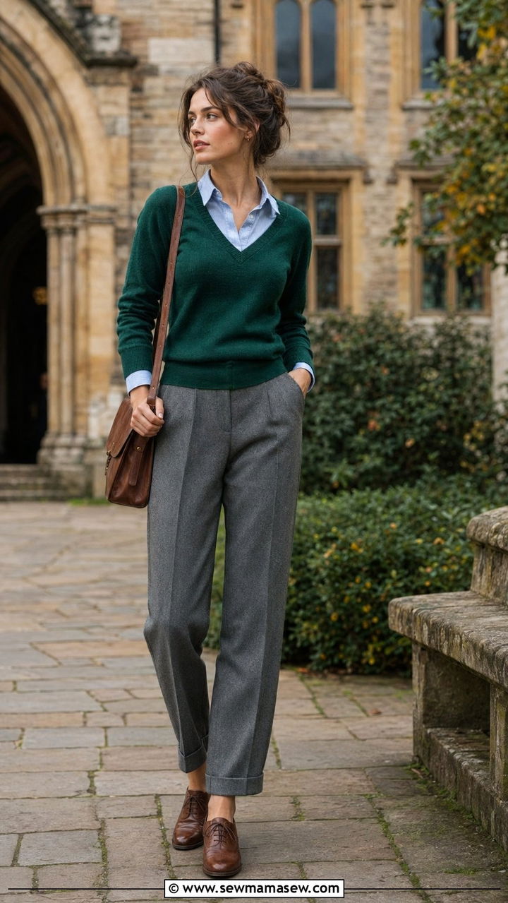 V neck sweater over Oxford shirt outfit - 35 Preppy outfits 2026