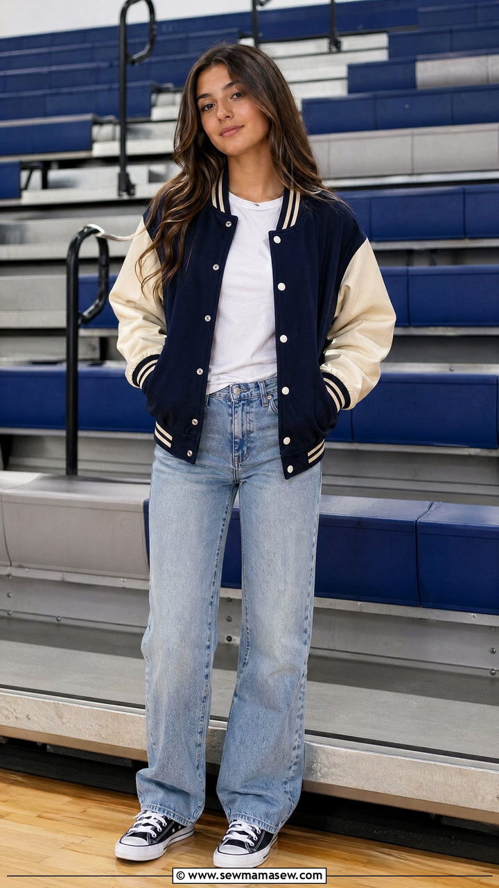 Varsity Jacket With Straight Leg Jeans - 35 Trendy outfits for teens