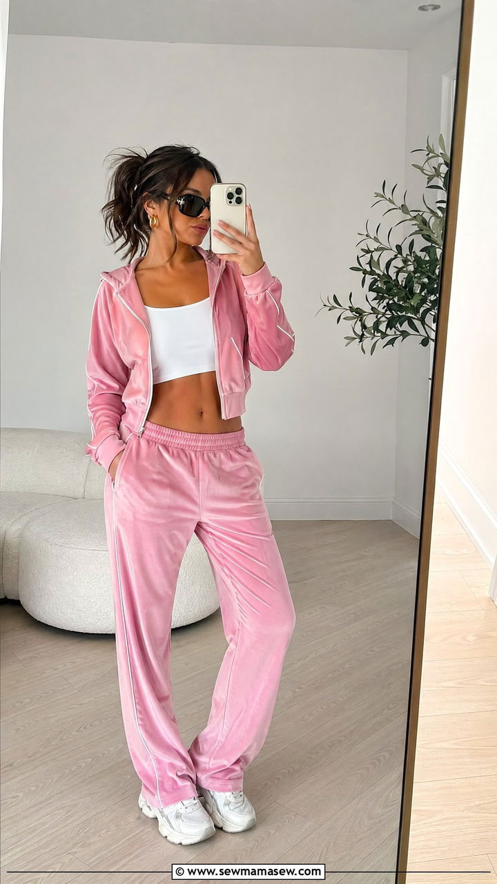 Velour Tracksuit and Chunky Sneakers Outfit - 35 summer y2k outfits