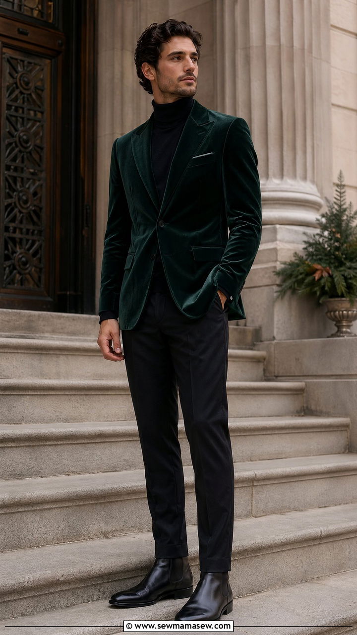Velvet Blazer with Dark Trousers - 35 Courthouse wedding guest outfits