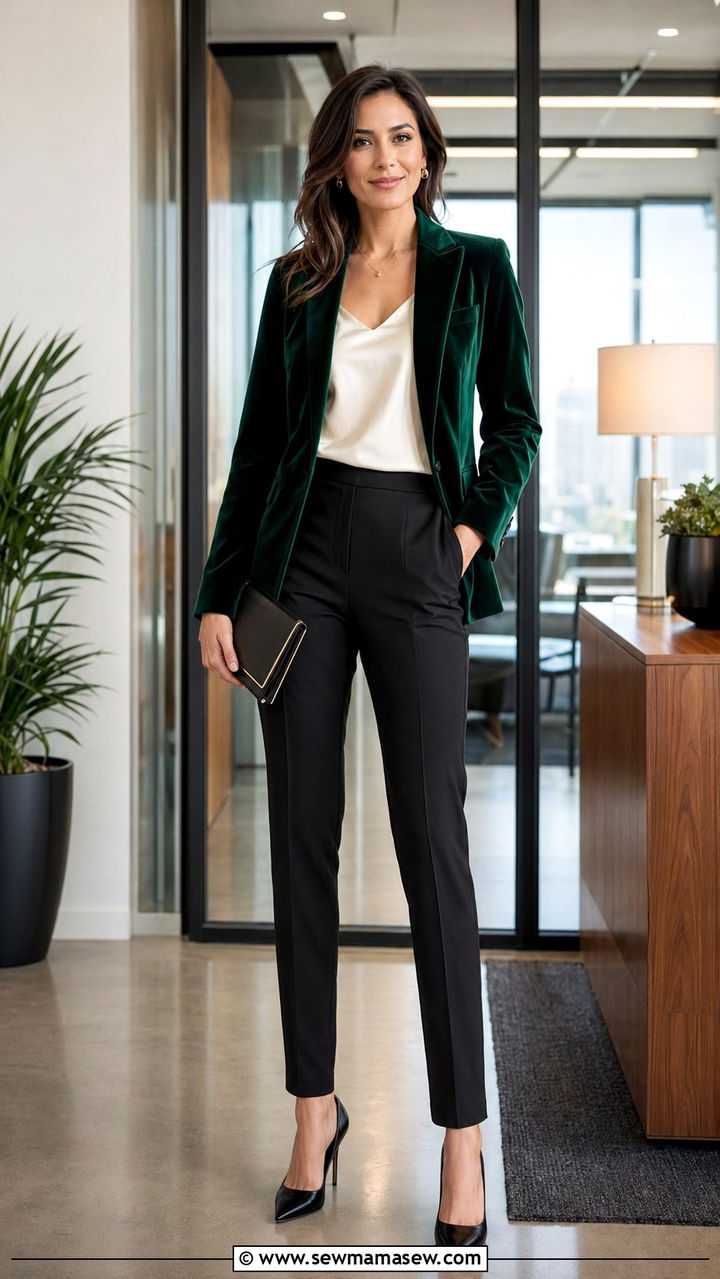 Velvet Blazer with Dress Pants - 30 work outfits ideas