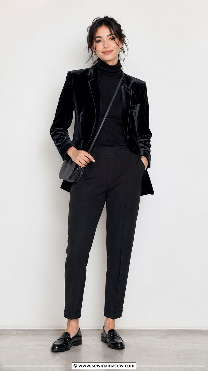 Velvet Blazer with Tapered Trousers - 35 spring concert outfit ideas
