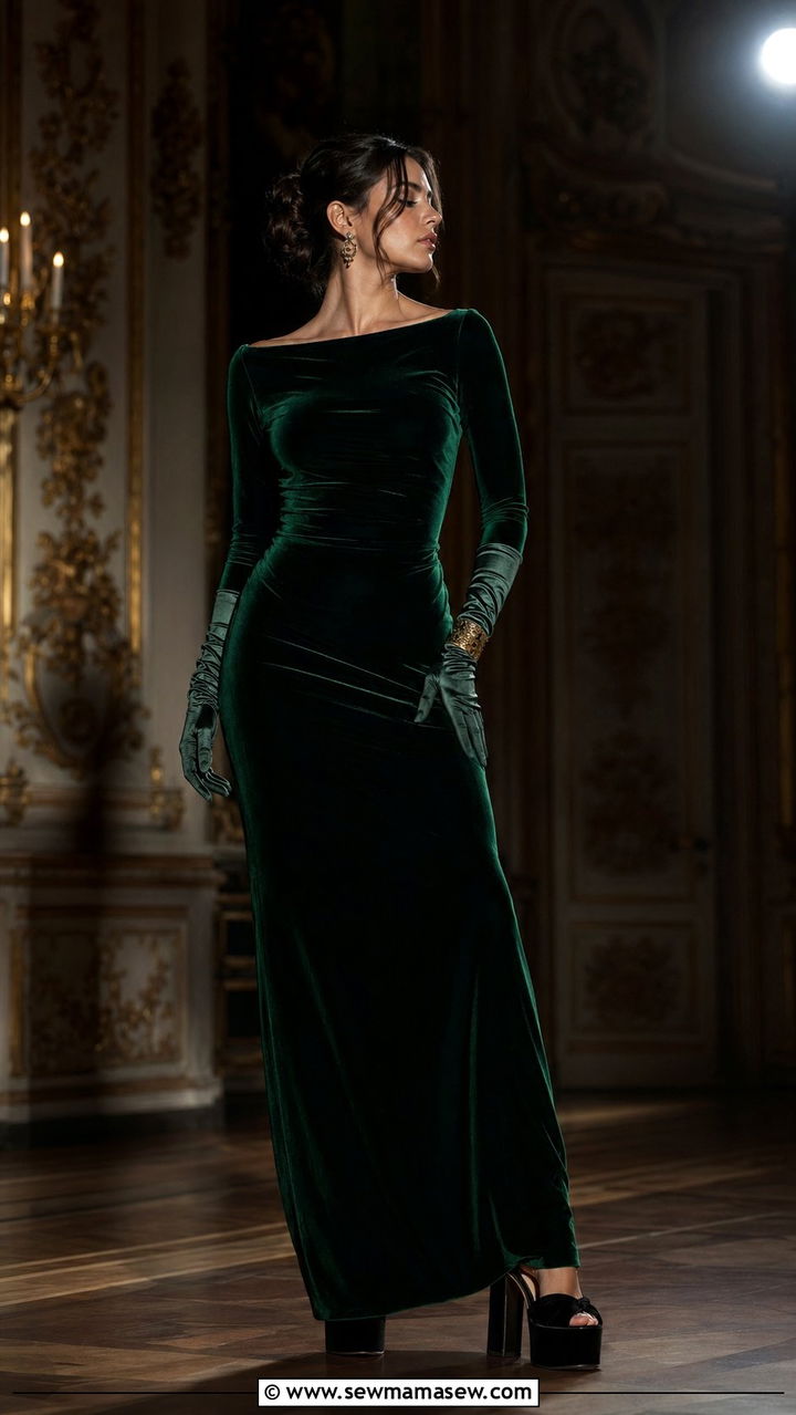 Velvet Evening Gown With Long Gloves - 35 Old Hollywood outfit ideas