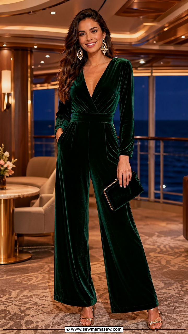 Velvet Jumpsuit for Cruise Elegant Night - 35 what to wear on a cruise