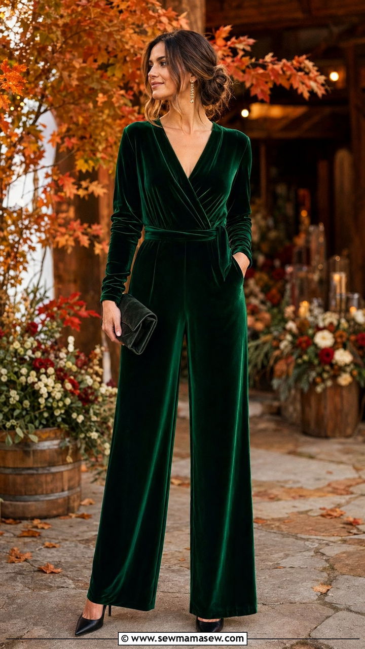 Velvet Jumpsuit for Fall Wedding Guest - 30 Wedding guest jumpsuit outfit ideas