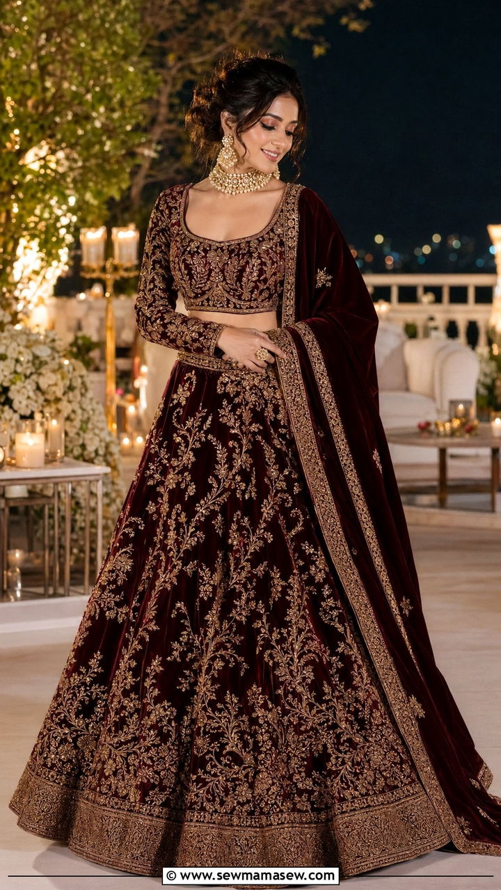 Velvet Lehenga for Winter Sangeet - 35 Sangeet outfit ideas