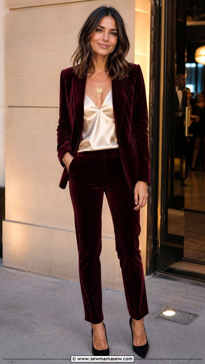 Velvet Pantsuit with Silk Camisole - 35 Corporate event outfit ideas