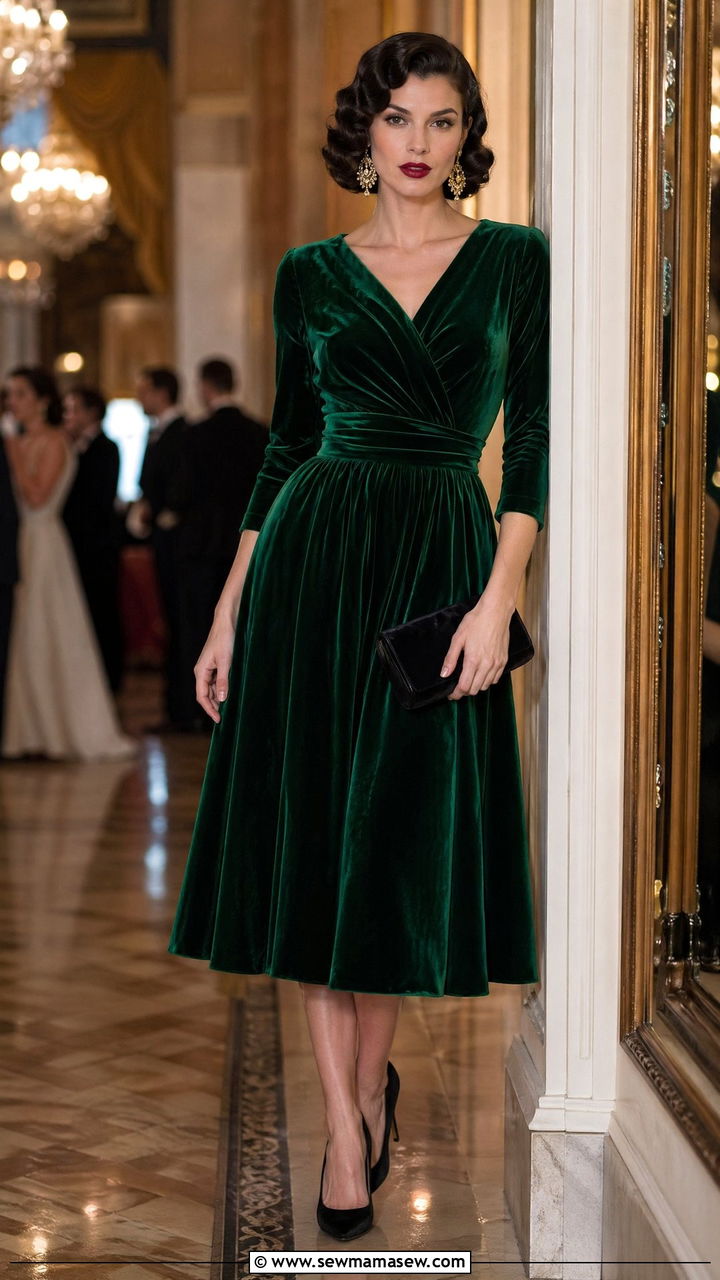 Velvet Party Dress with Matching Clutch - 35 Vintage 50s outfit ideas