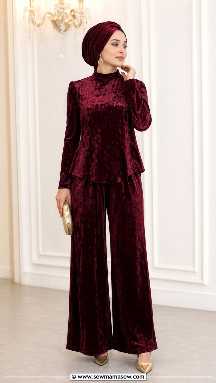 Velvet Two Piece Set With Turban - 30 wedding guest outfits for hijab women