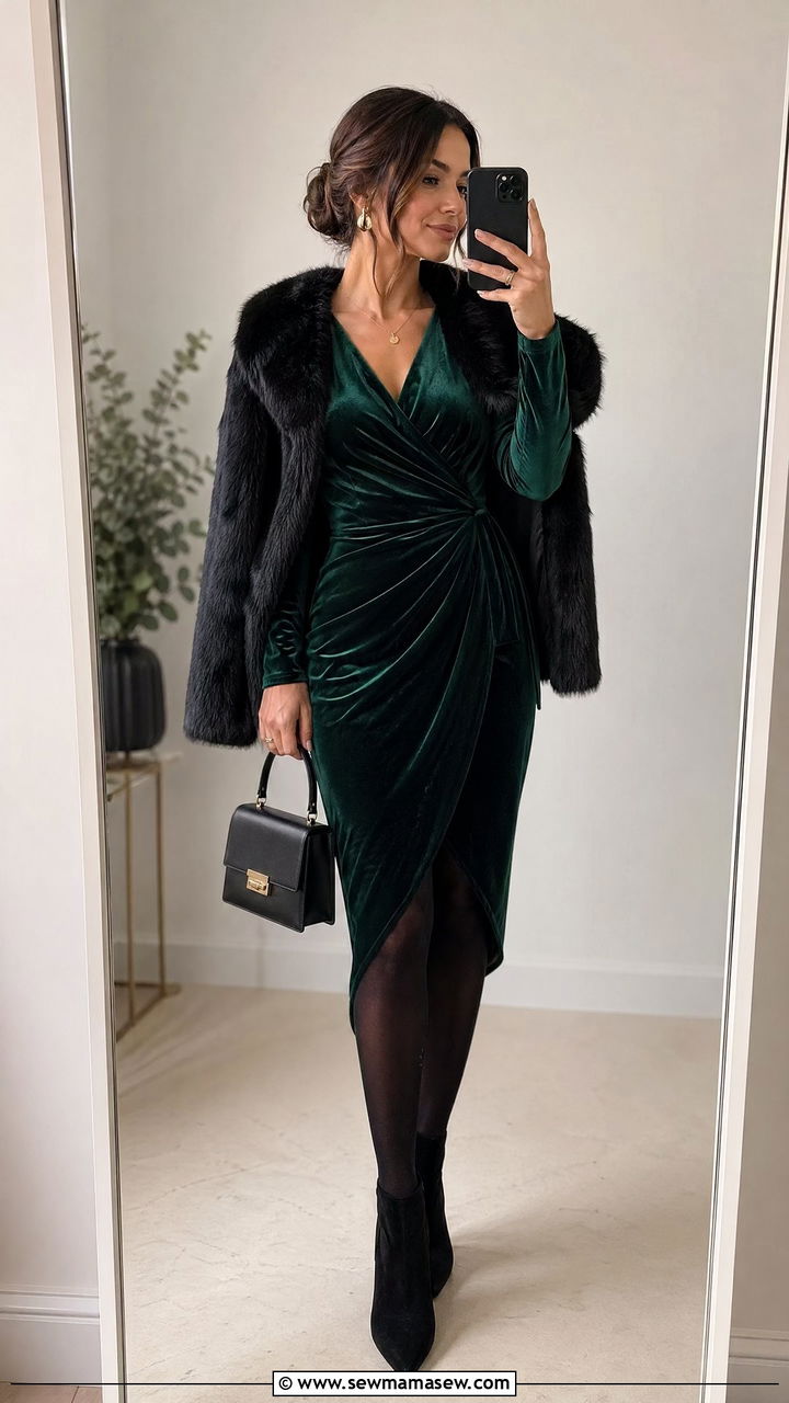 Velvet Wrap Dress Winter Wedding Guest Outfit - 35 Wedding guest outfits for women