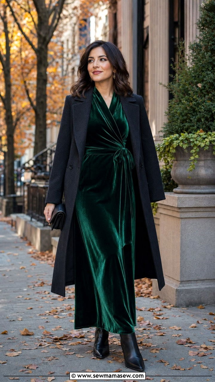 Velvet Wrap Dress With Ankle Boots - 35 Modest outfit ideas for wedding guest