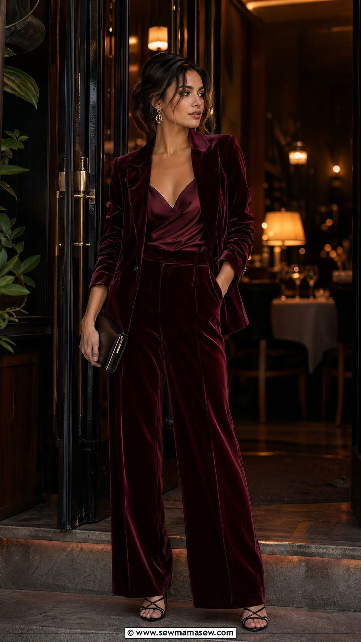 Velvet blazer and wide leg trousers outfit - 35 Cool girl outfit ideas