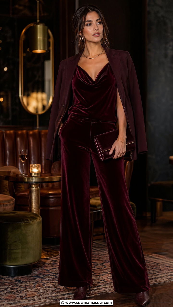 Velvet tank and wide leg trouser set - 35 cute matching set outfits