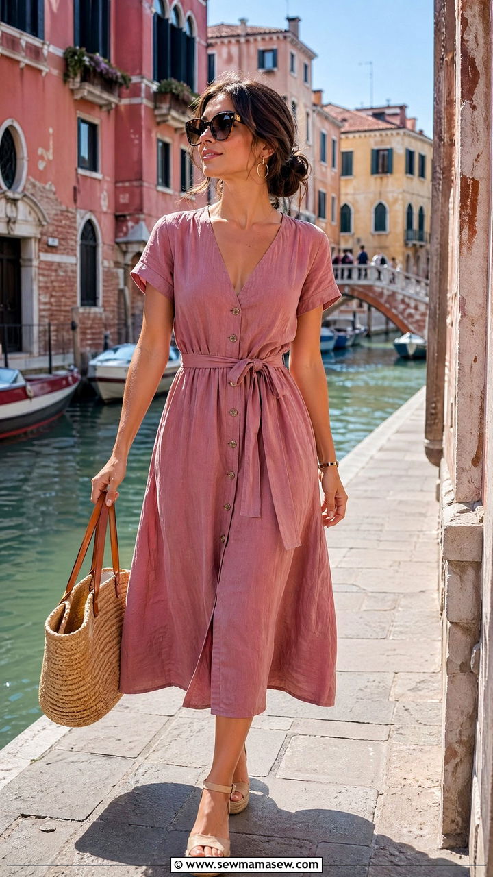 Venice Linen Midi Dress Outfit - 35 Venice outfit ideas